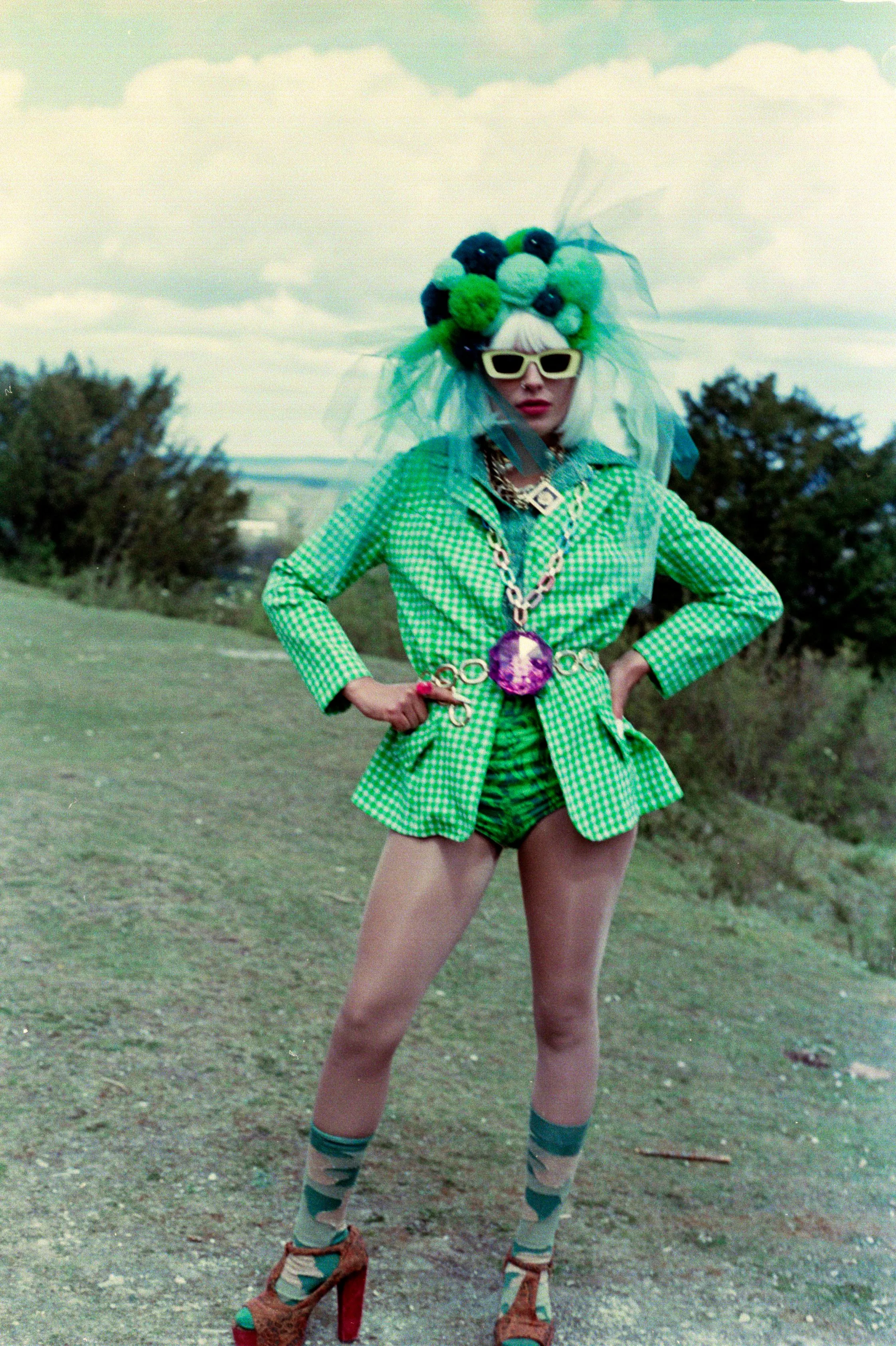 Handmade Tulle Green Pom Pom Headdress
