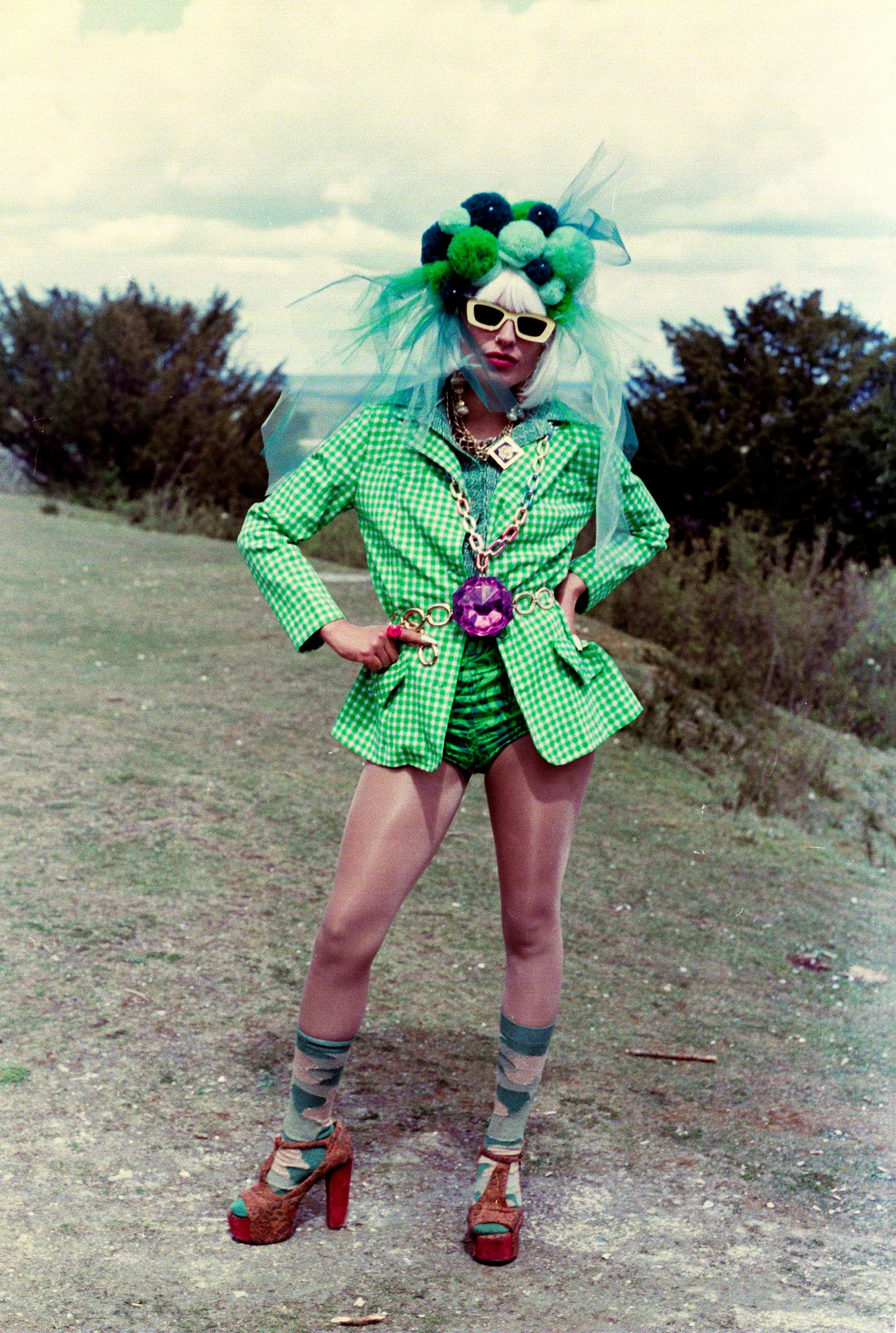 Handmade Tulle Green Pom Pom Headdress