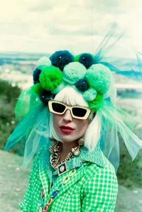 Handmade Tulle Green Pom Pom Headdress