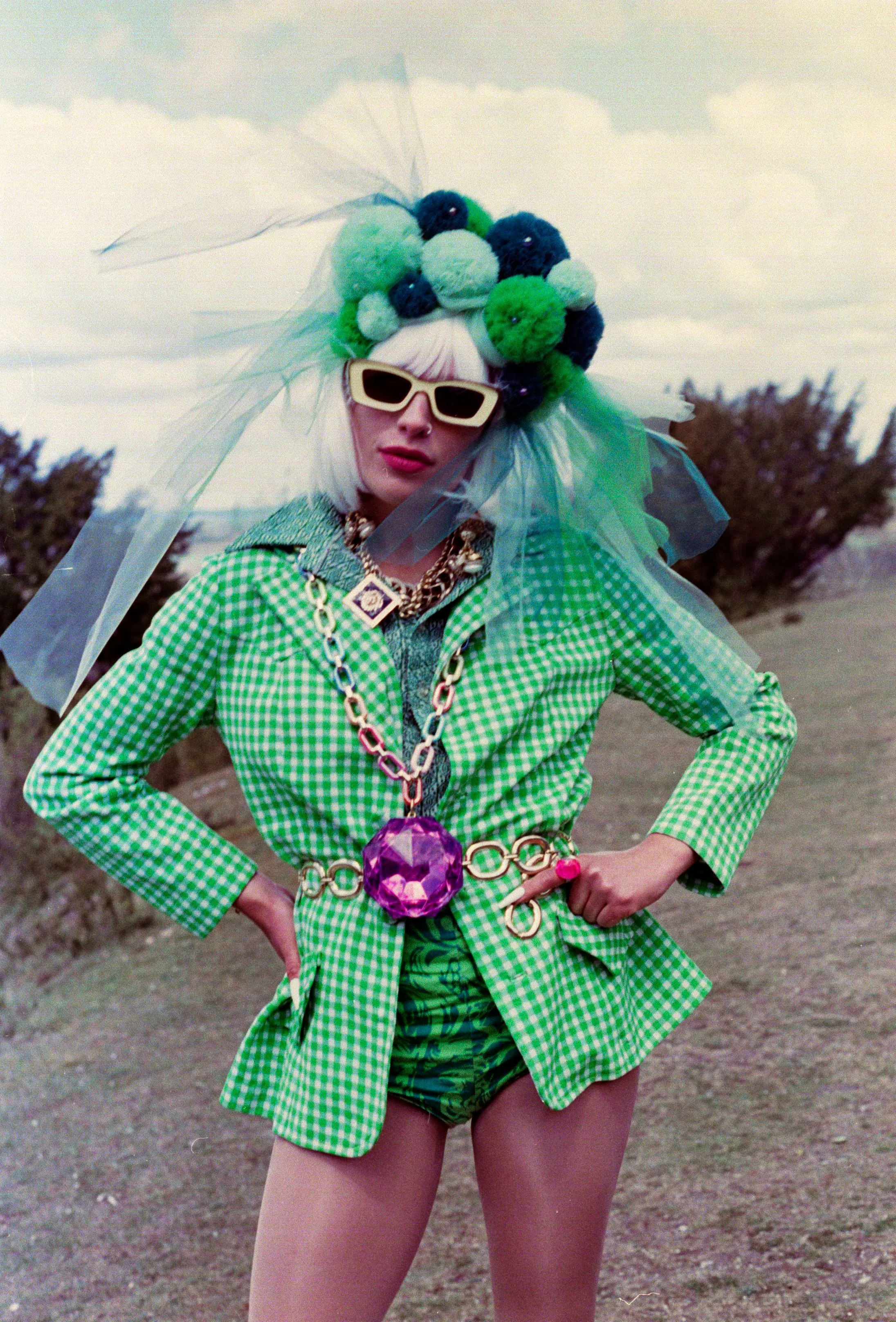 Handmade Tulle Green Pom Pom Headdress