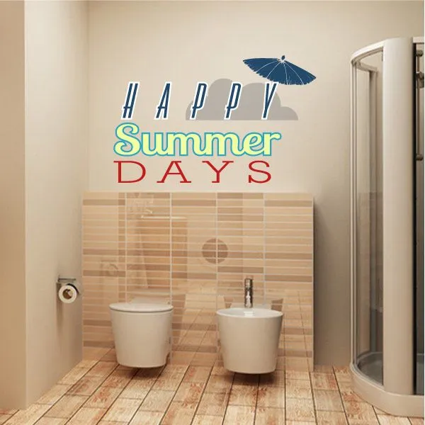 Happy Summer Days Beach Umbrella Quote Wall Decal - Vinyl Decal - Car Decal - Idcolor010