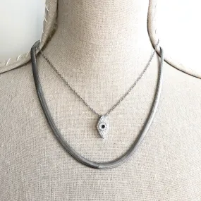 HERRINGBONE SNAKE CHAIN and EVIL EYE NECKLACE SET