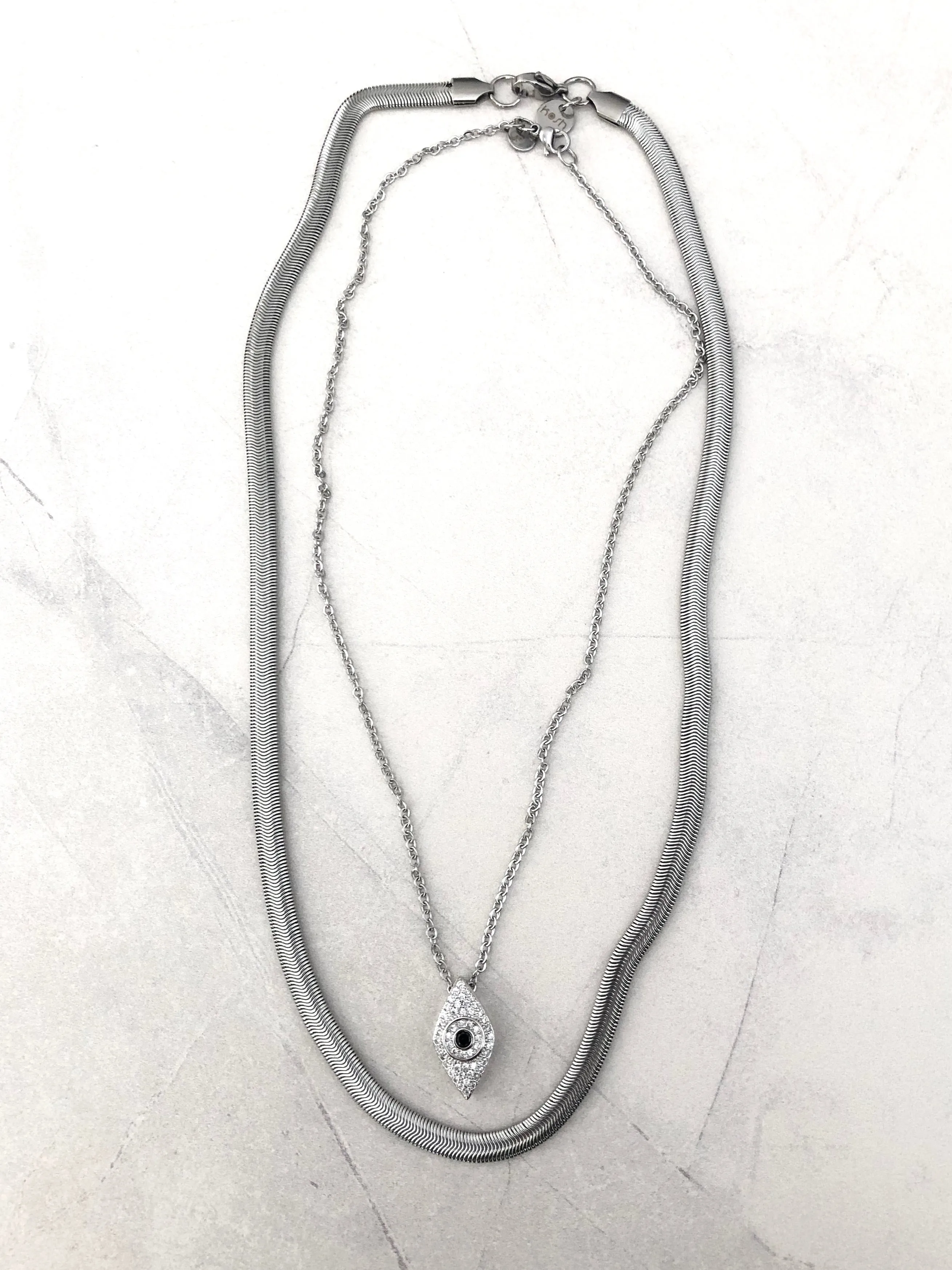 HERRINGBONE SNAKE CHAIN and EVIL EYE NECKLACE SET