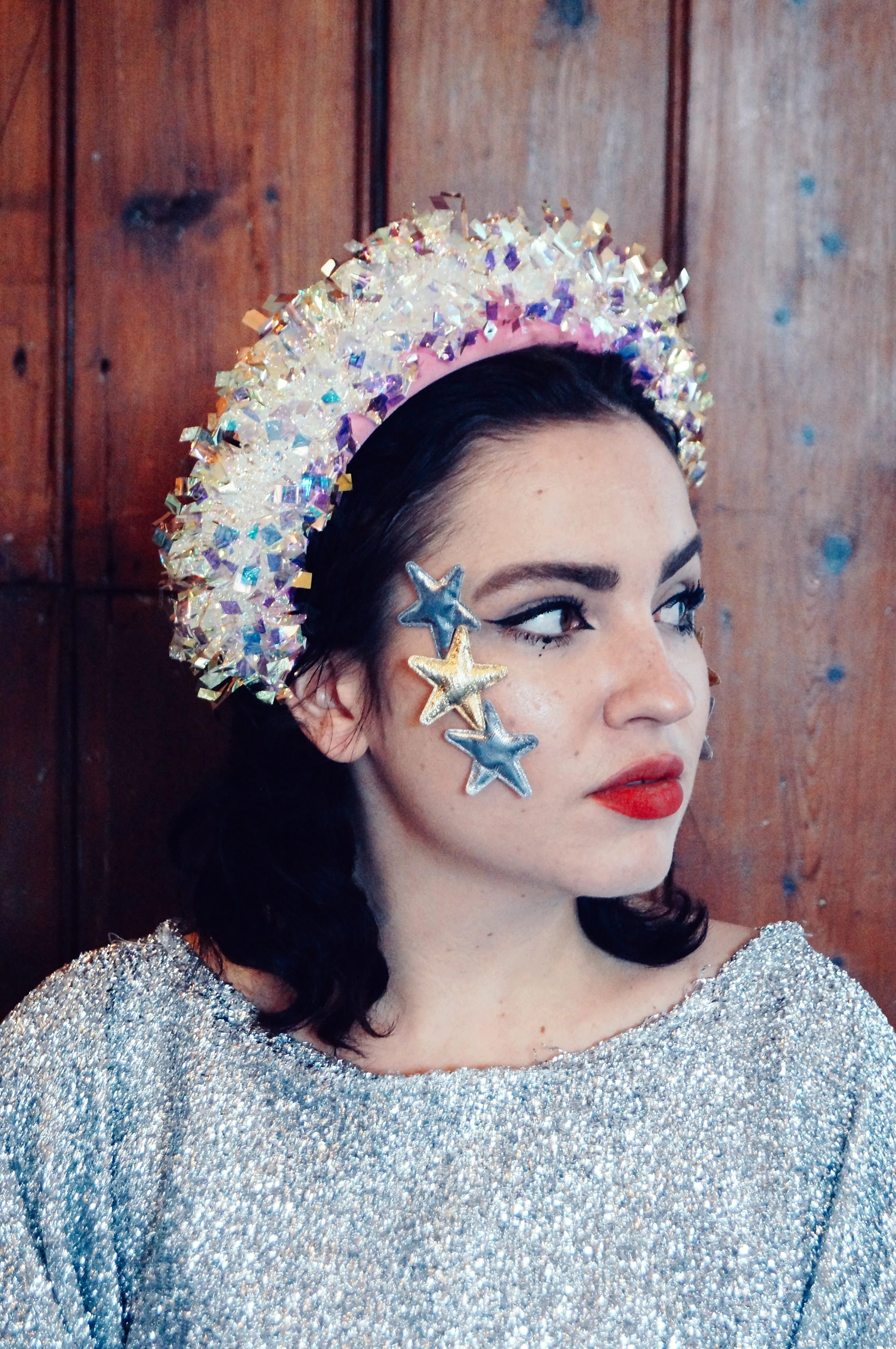 Iridescent vintage tinsel headband