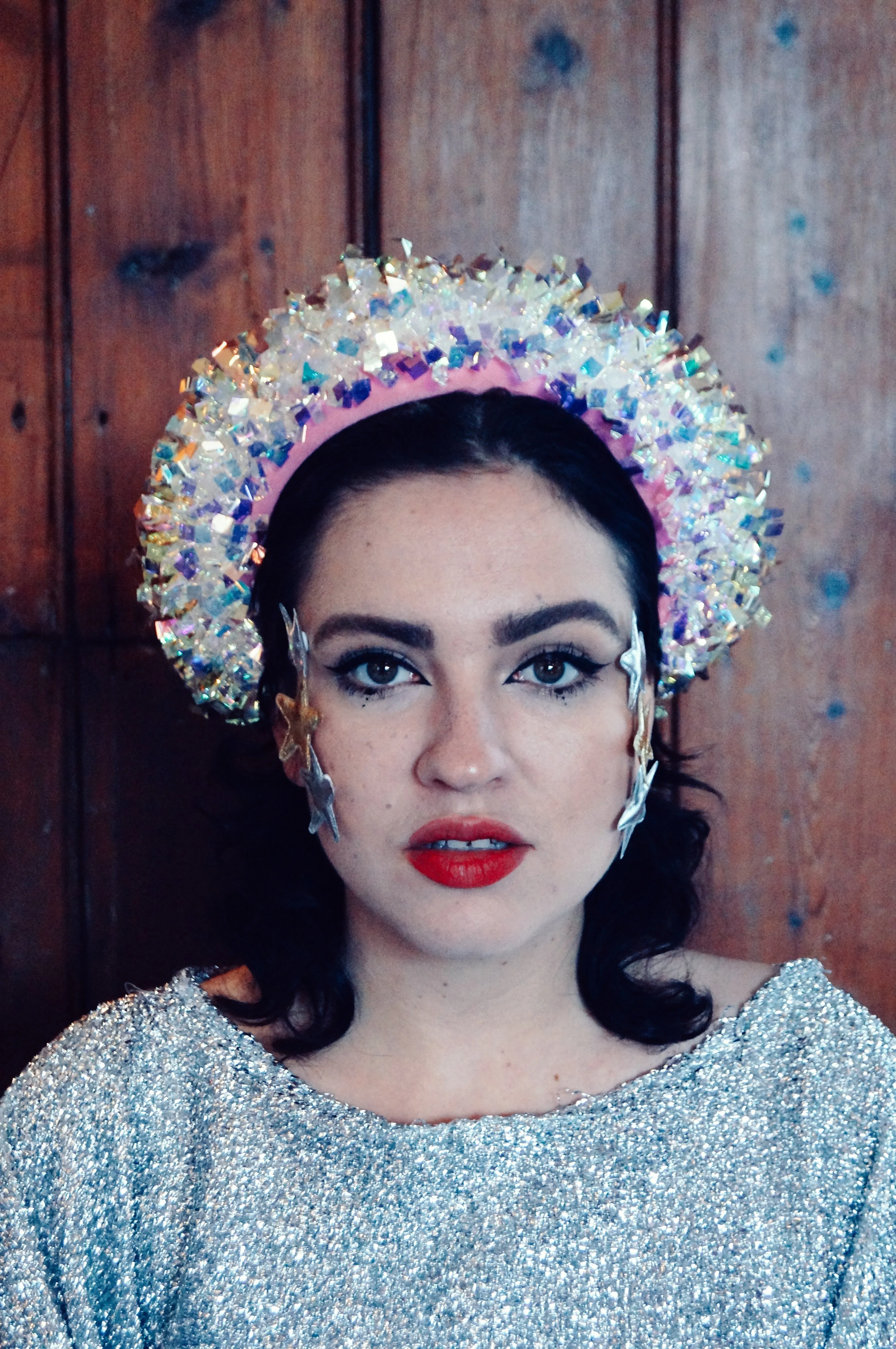 Iridescent vintage tinsel headband