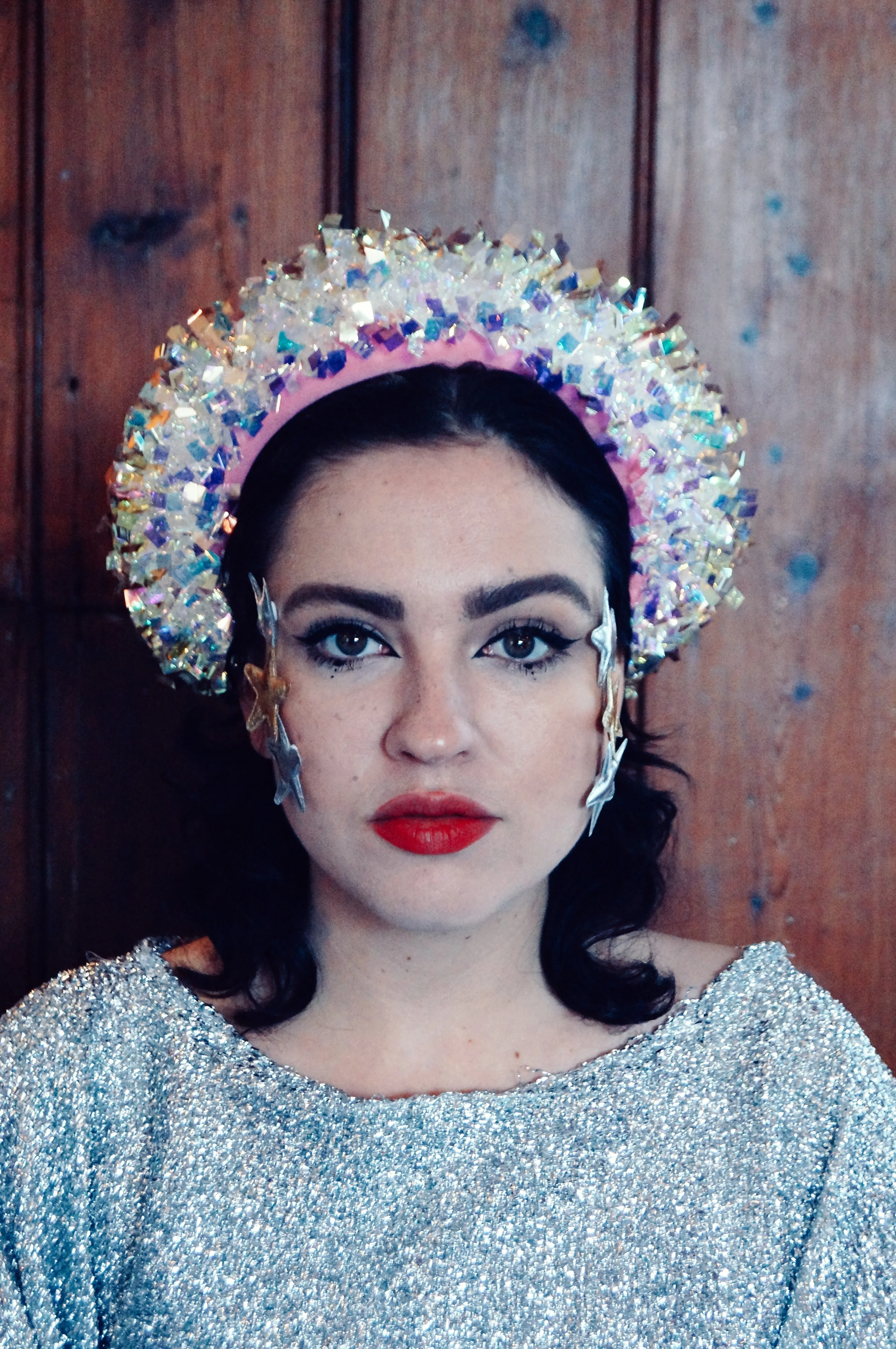Iridescent vintage tinsel headband