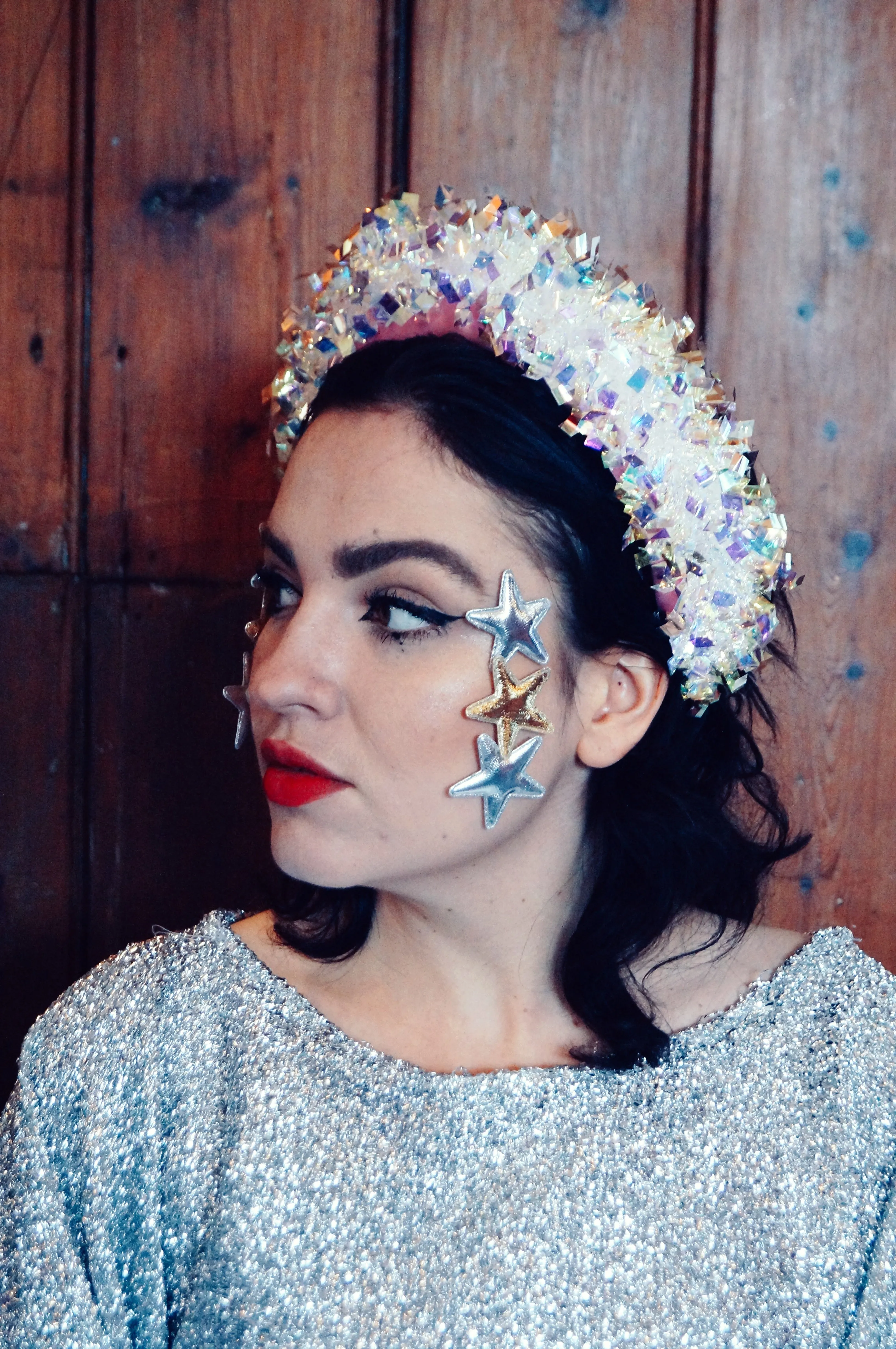 Iridescent vintage tinsel headband