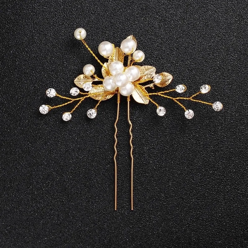Korean Bridal Headdress Pearl U-shaped Hairpin Alloy Flower Hair Beads Wholesale