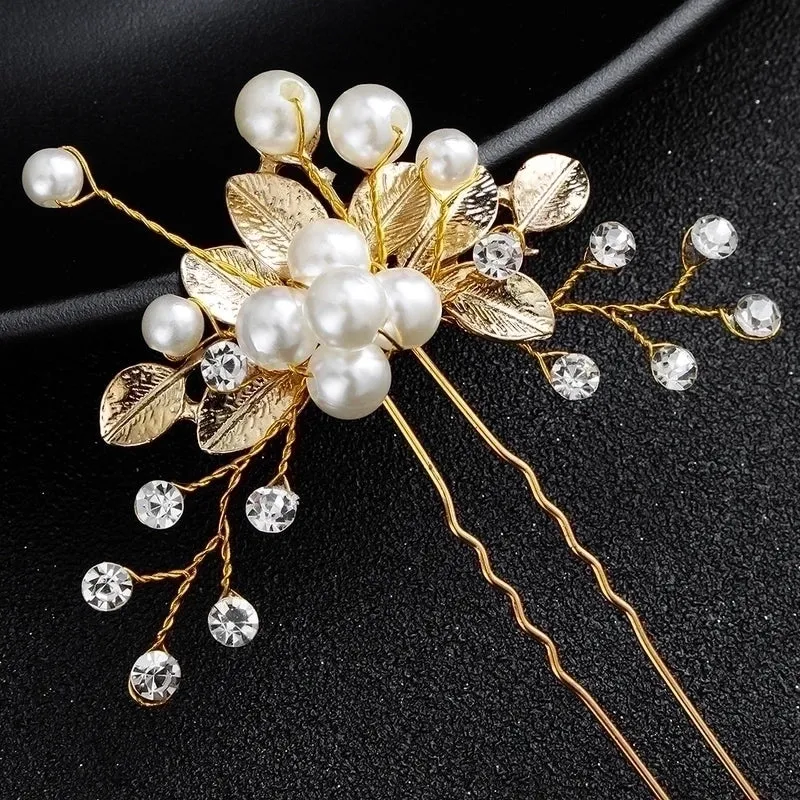 Korean Bridal Headdress Pearl U-shaped Hairpin Alloy Flower Hair Beads Wholesale