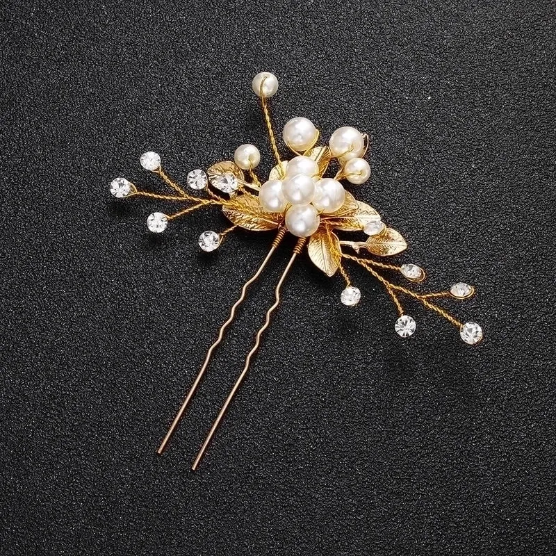 Korean Bridal Headdress Pearl U-shaped Hairpin Alloy Flower Hair Beads Wholesale