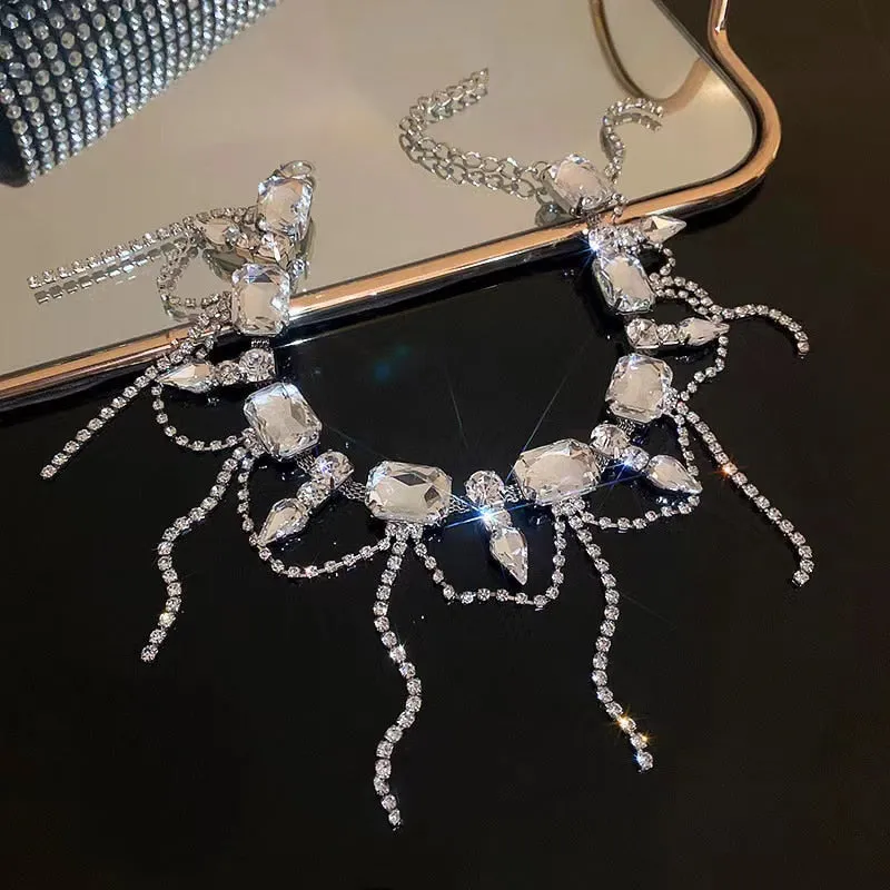 Korean geometric square crystal necklace, suitable for women