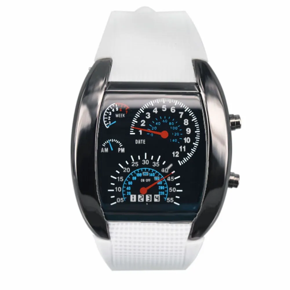 LED Sport Rubber Band Digital Week Date Dashboard Pattern Dial Watch