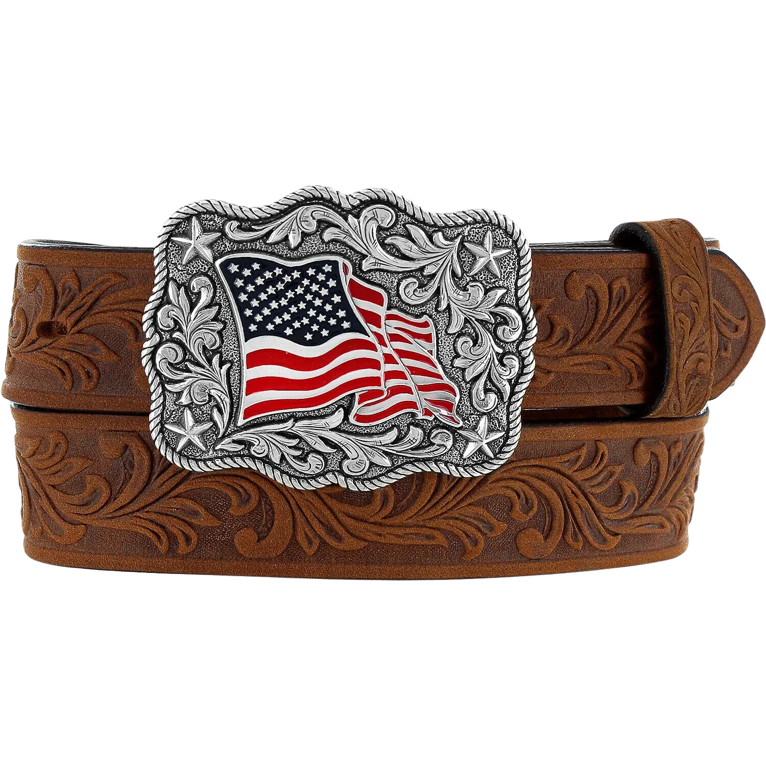 Leegin Justin Kid's American Pride Embossed Brown Leather Belt