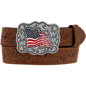 Leegin Justin Kid's American Pride Embossed Brown Leather Belt