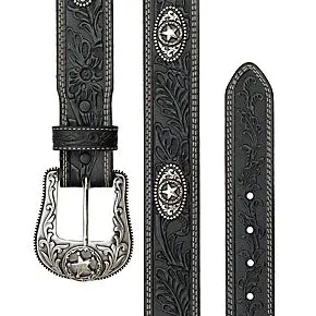 Leegin Justin Men's Ranch Black Floral Tooled Leather Belt