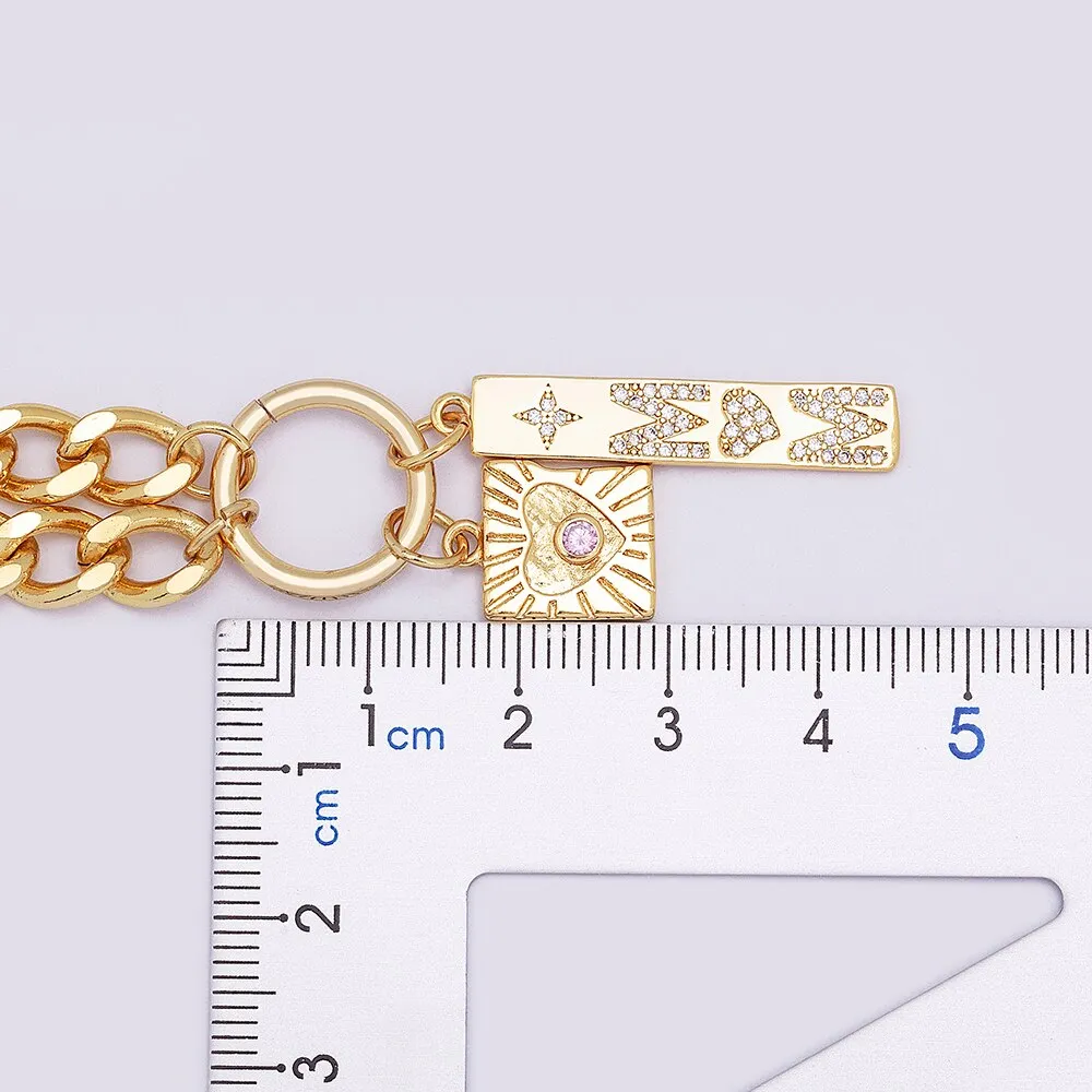 Light Luxury Zircon Geometric Inlaid Heart Shape Shine Crystal Pendant Mom Letter Necklace Women