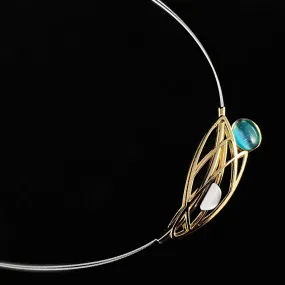Lightweight Handmade Geometric Aluminum Necklace, Blue/Gold Dragonfly Wing