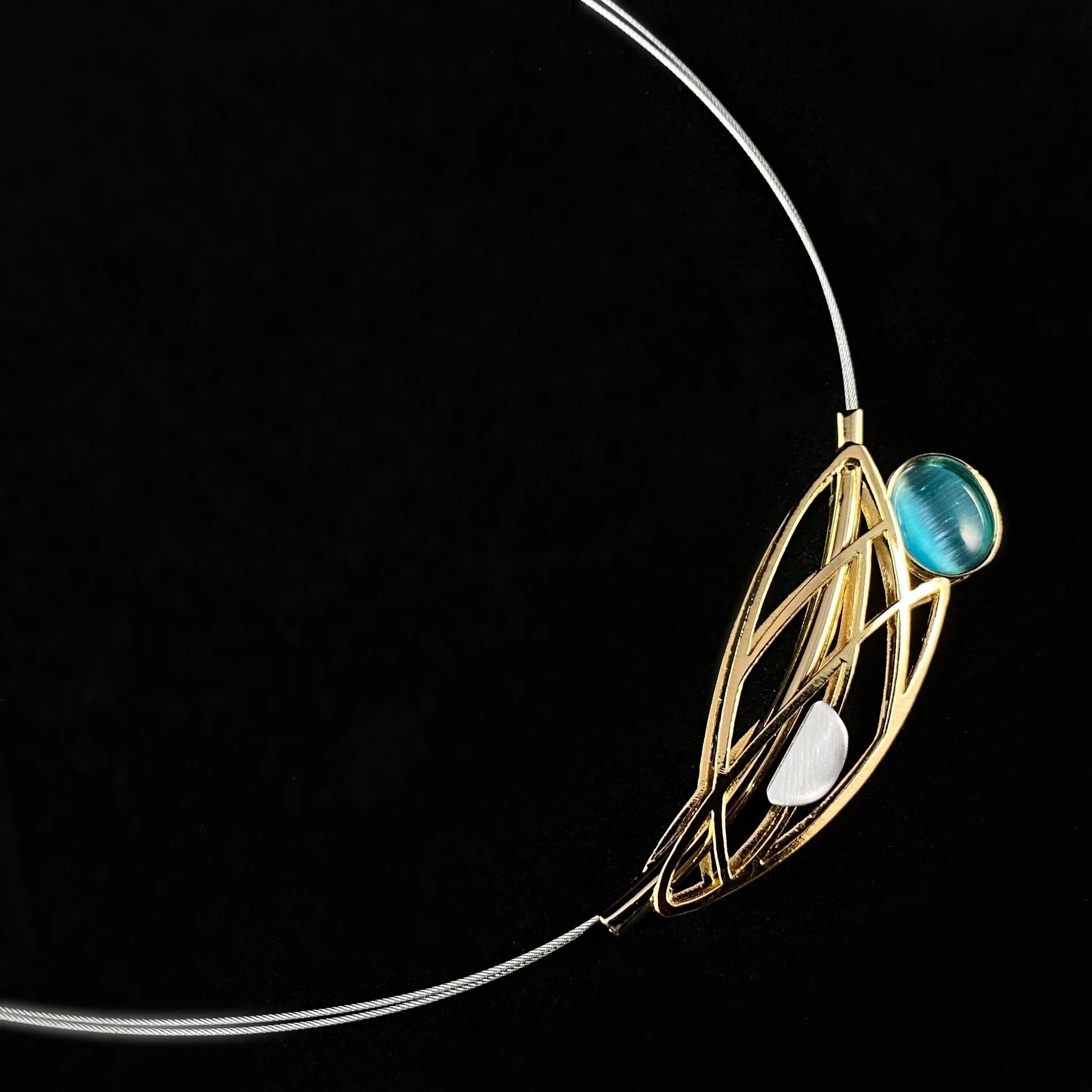 Lightweight Handmade Geometric Aluminum Necklace, Blue/Gold Dragonfly Wing