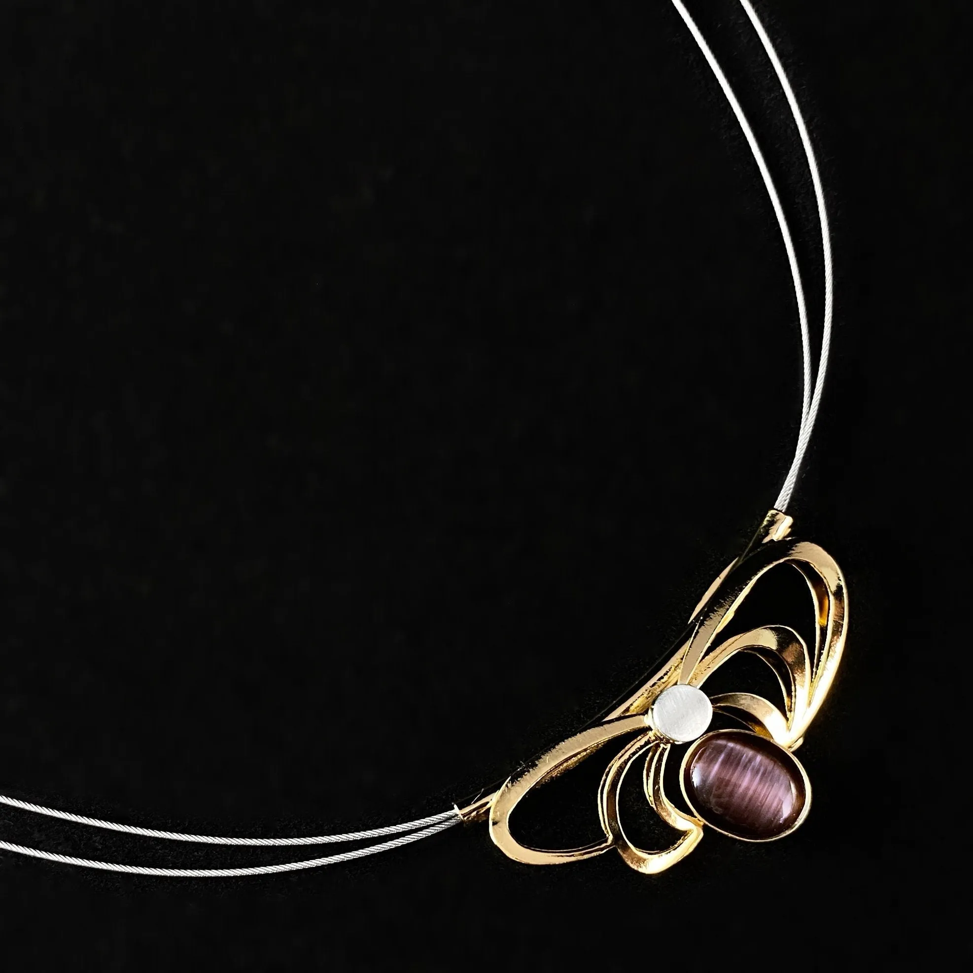 Lightweight Handmade Geometric Aluminum Necklace, Purple and Gold Wings