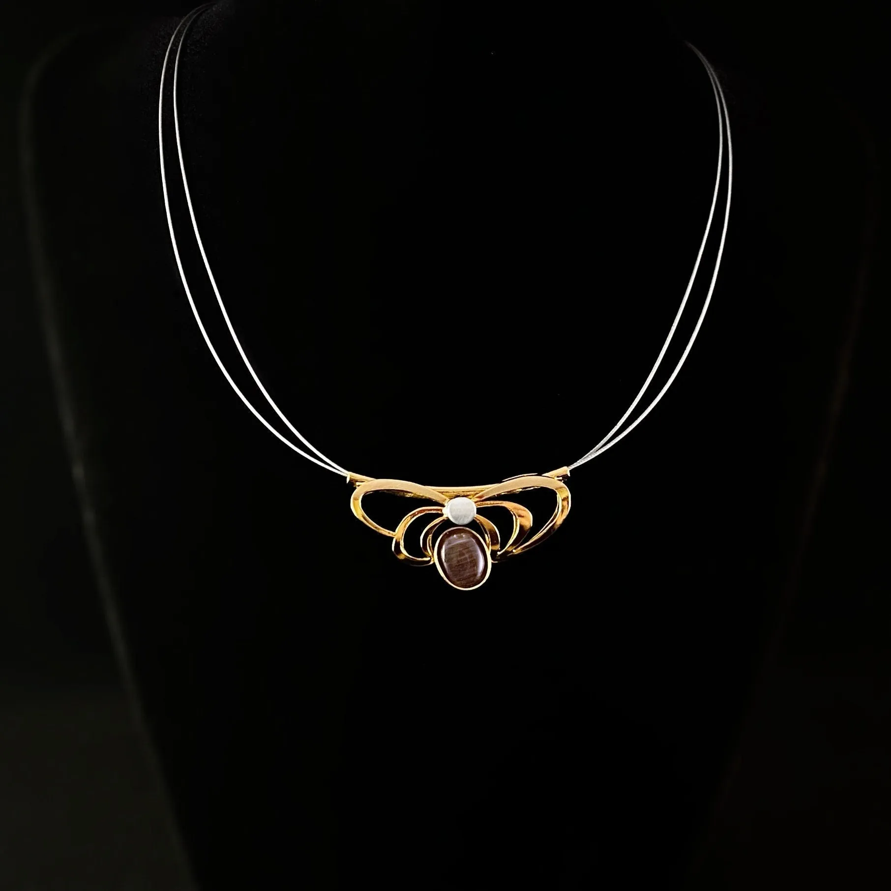 Lightweight Handmade Geometric Aluminum Necklace, Purple and Gold Wings