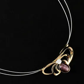 Lightweight Handmade Geometric Aluminum Necklace, Purple and Gold Wings