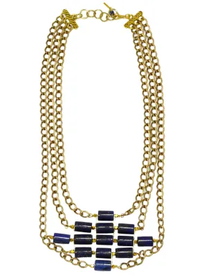 Lorreto Lapis Tube Beaded Blue Necklace