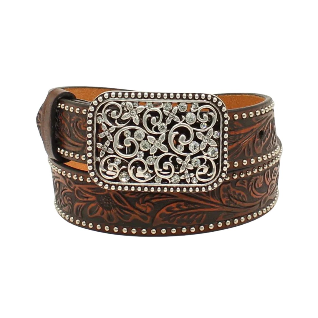 M&F Ariat Girl's Floral Embroired Brown Belt