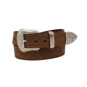 M&F Men's Floral Brown Embroidered Belt