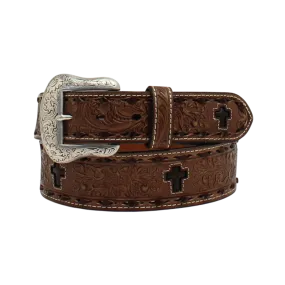 M&F Nocona Flower Embossed Cross Laced Brown Belt