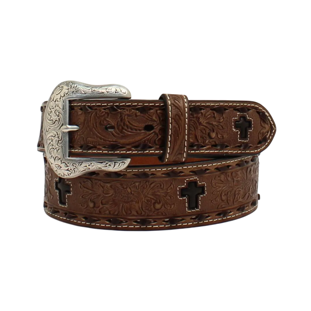 M&F Nocona Flower Embossed Cross Laced Brown Belt