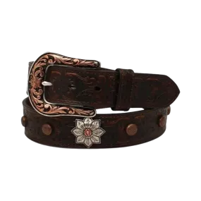 M&F Women's Ariat Floral Embossed Brown Belt