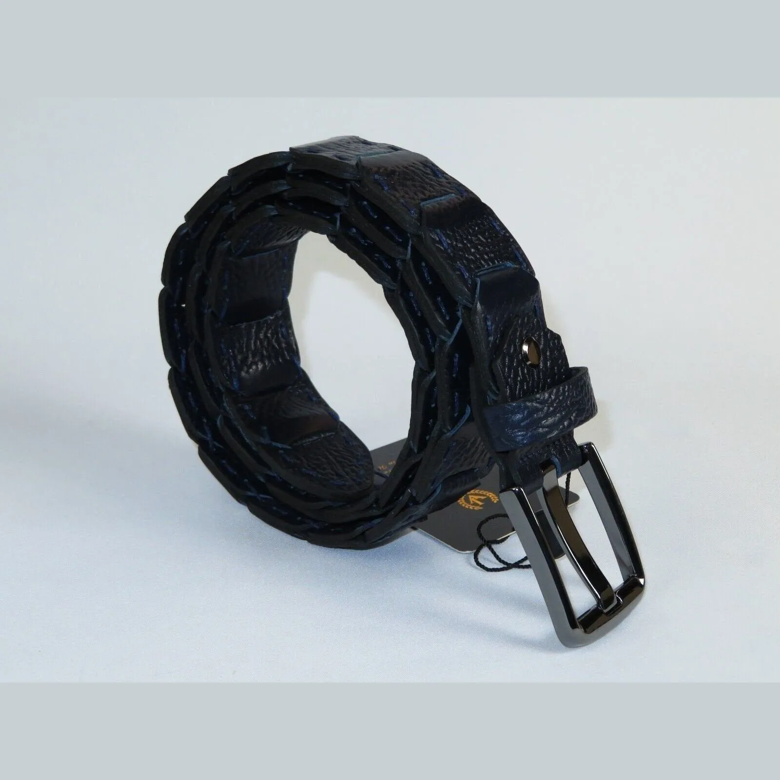 Men Genuine Leather Belt PIERO ROSSI Turkey Crocodile print Hand Stitch #69 navy