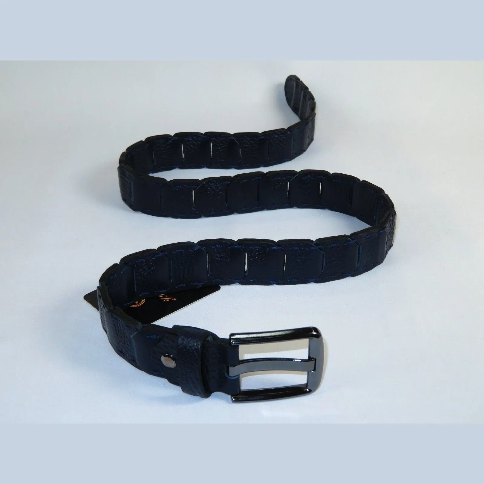 Men Genuine Leather Belt PIERO ROSSI Turkey Crocodile print Hand Stitch #69 navy