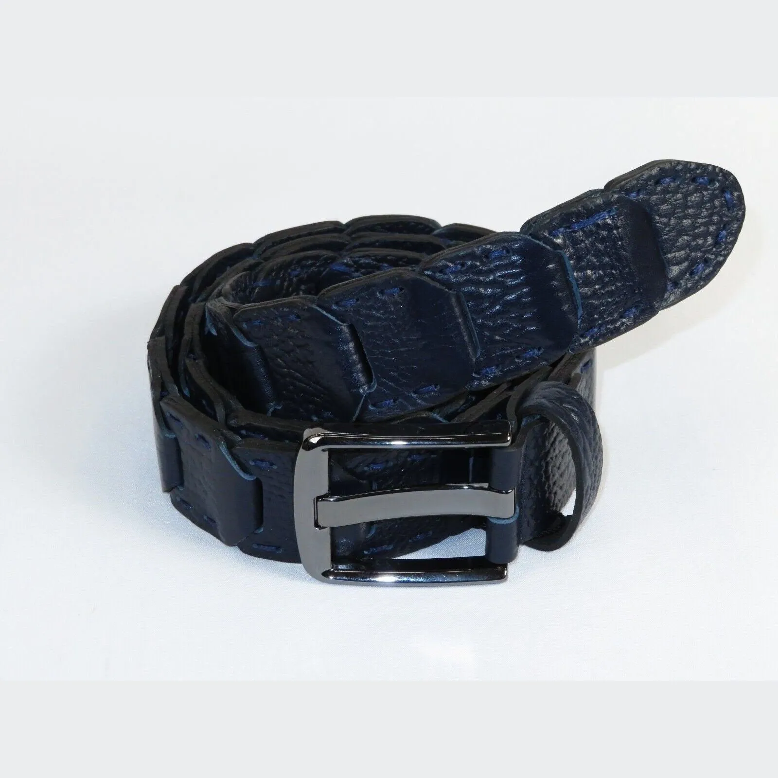 Men Genuine Leather Belt PIERO ROSSI Turkey Crocodile print Hand Stitch #69 navy