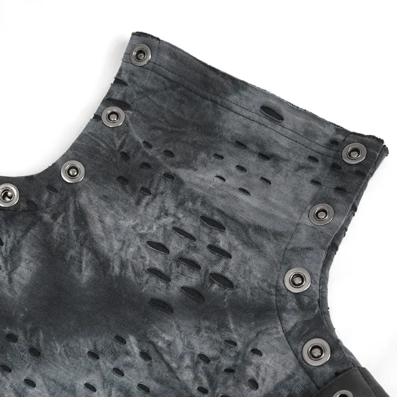 Men's Asymmetrical Textured Top with High Neck and Buckles