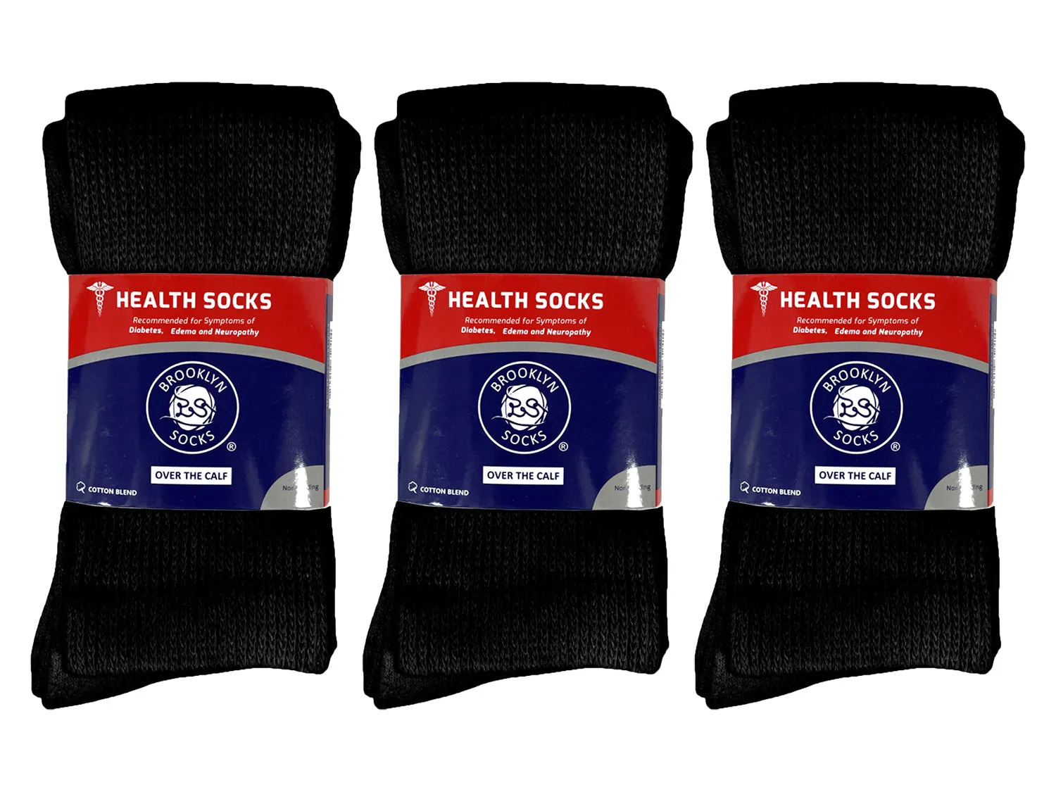 Men's Diabetic Over the Calf Knee High Cotton Socks (Black) - 6 Pairs