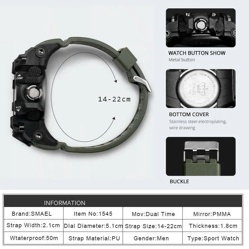 Men’s Military Sport Watch - 50M Waterproof LED Quartz Clock, Shock Resistant, Chronograph, Relogio Masculino