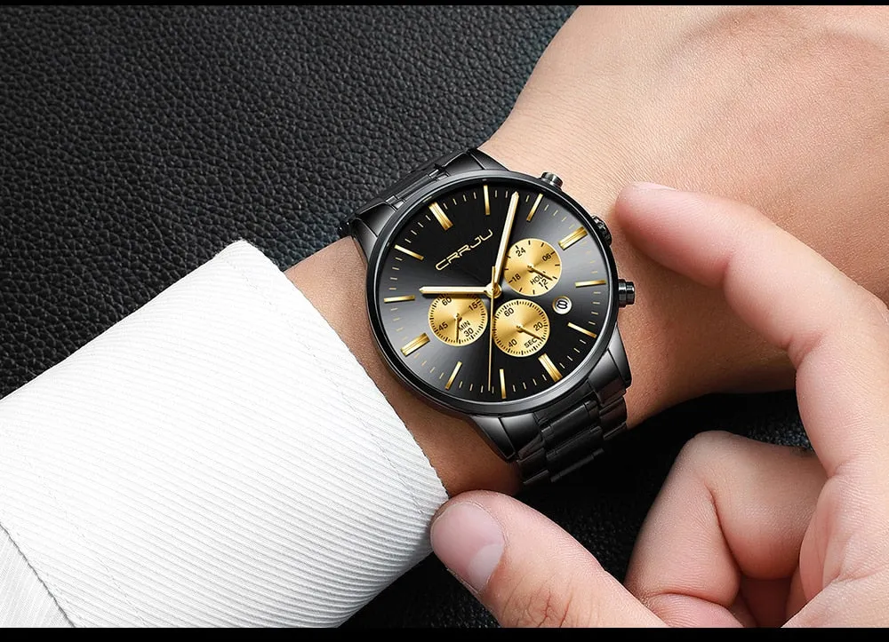 Mens Wristwatches CRRJU Top Brand Luxury Chronograph Ultra