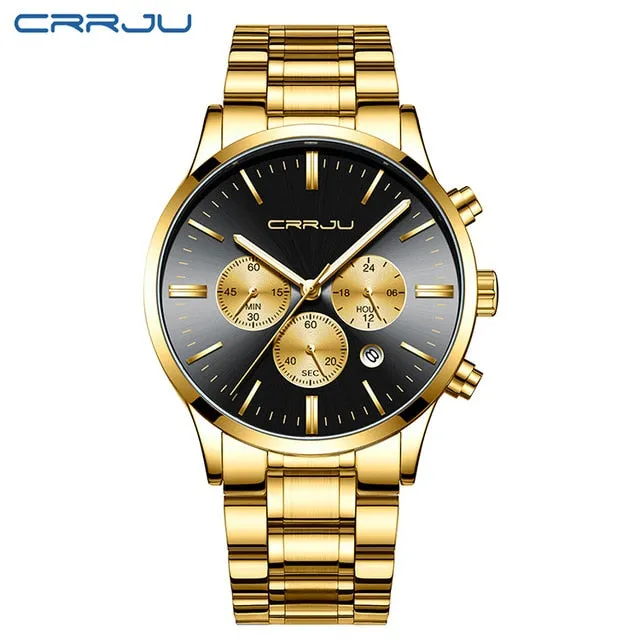 Mens Wristwatches CRRJU Top Brand Luxury Chronograph Ultra