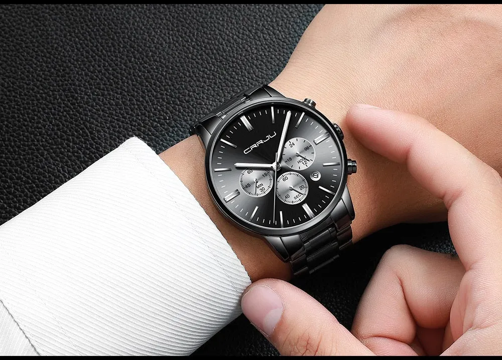 Mens Wristwatches CRRJU Top Brand Luxury Chronograph Ultra