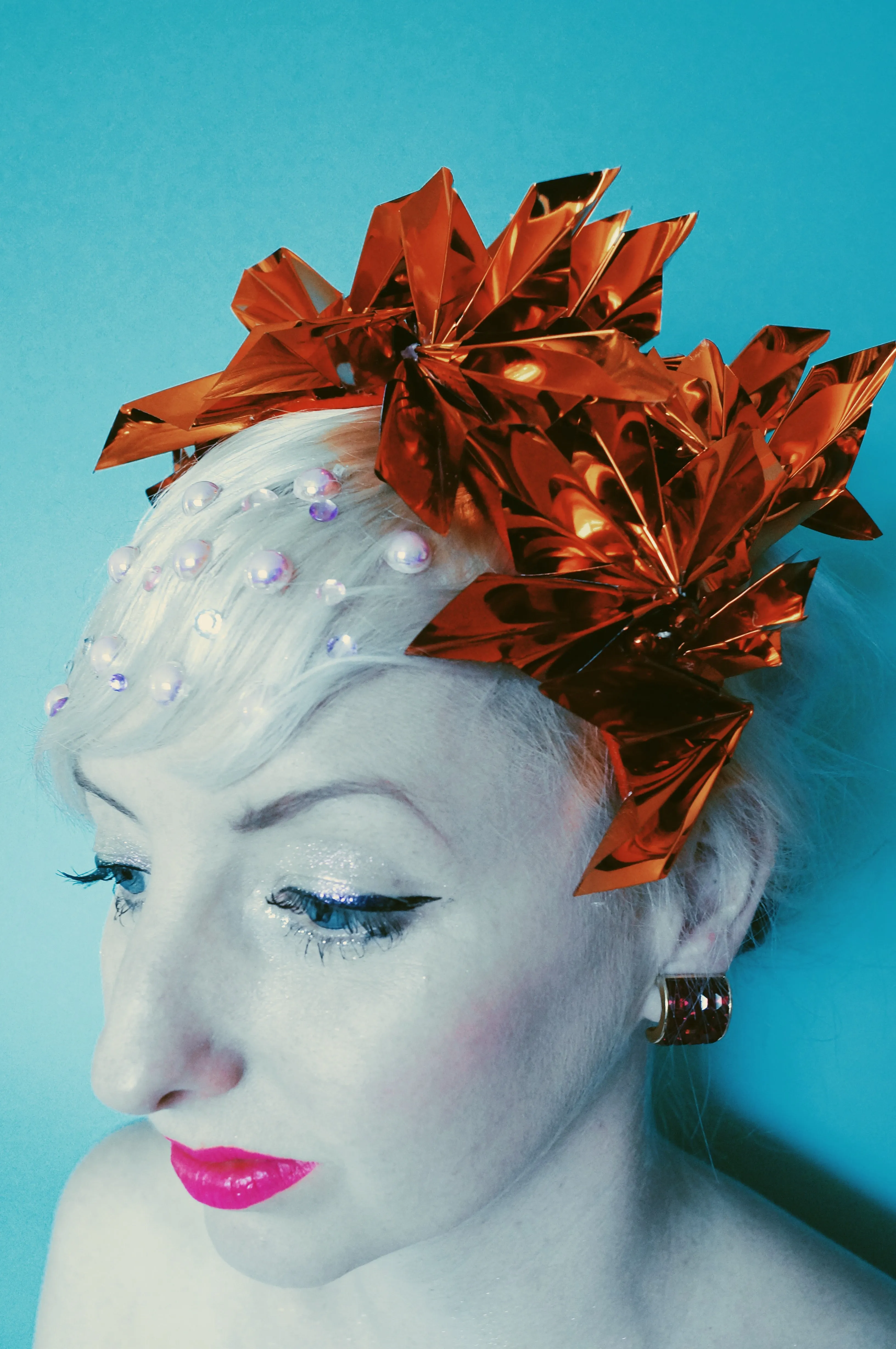 Metallic Orange Origami Crown / Headdress / Christmas / NYE