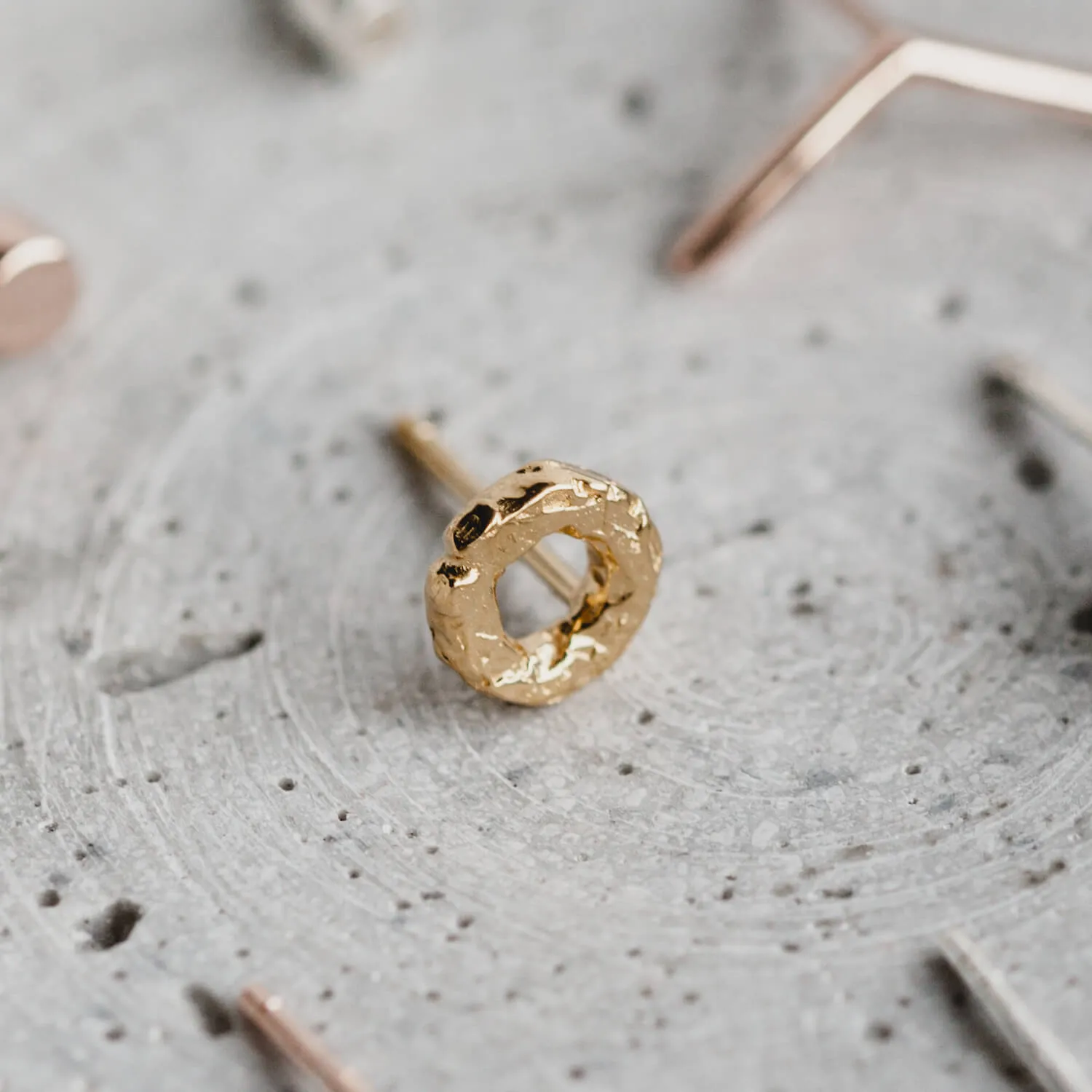 Meteorite Textured Round Studs Gold