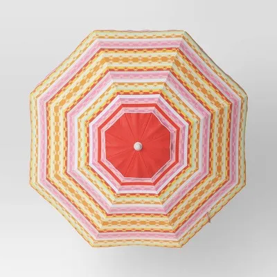 New - 7'x7' Round Outdoor Patio Beach Umbrella Sun Belt Stripe Yellow - Sun Squad™