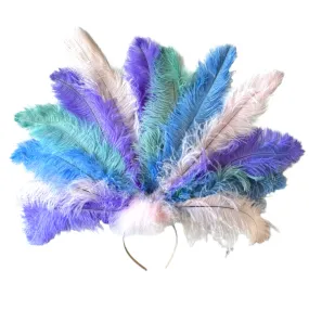 Ostrich Feather Blondine Showgirl Costume Headdress - Pastel Dreams