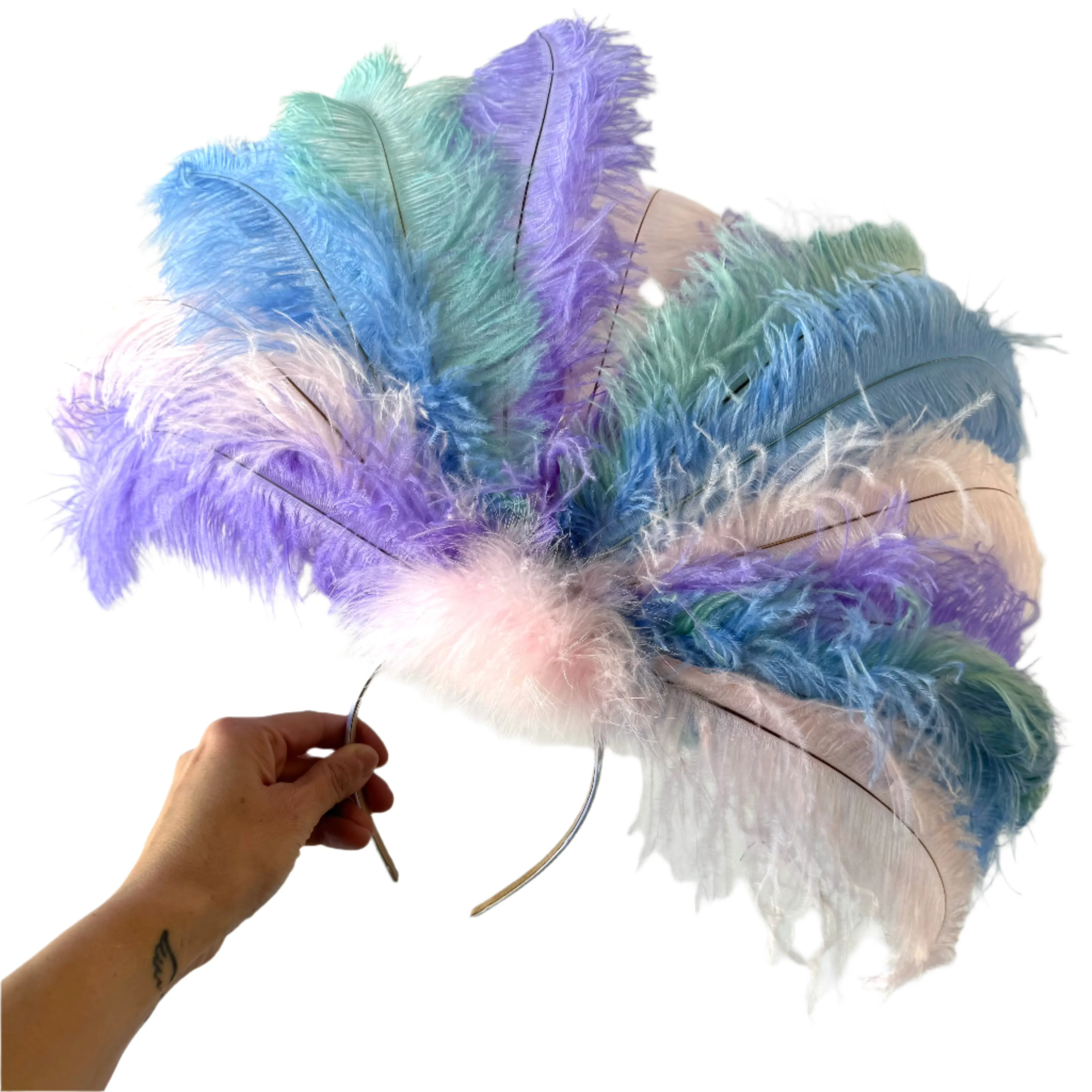 Ostrich Feather Blondine Showgirl Costume Headdress - Pastel Dreams