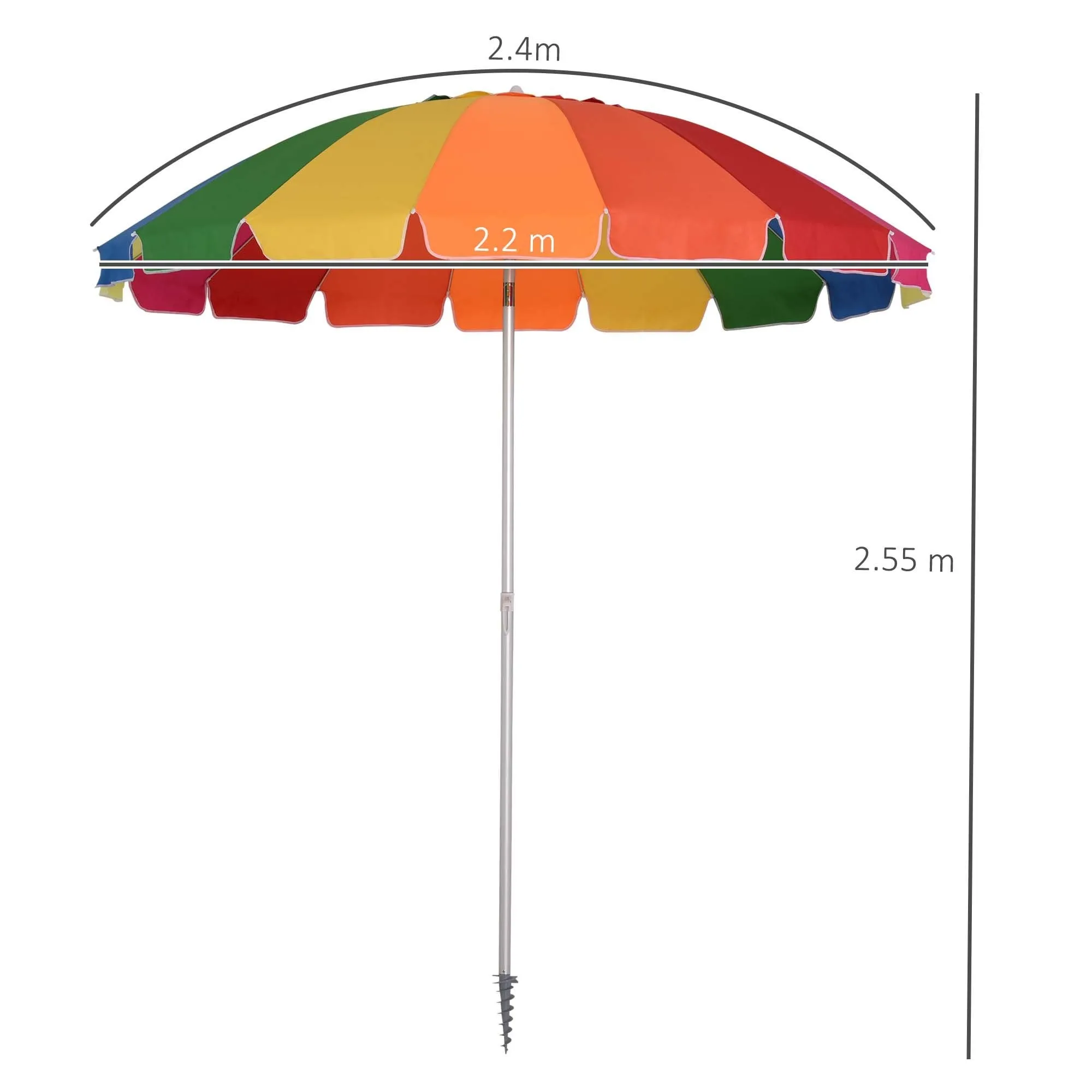 Outsunny Beach Umbrella Parasol  2.4 m Multicolour