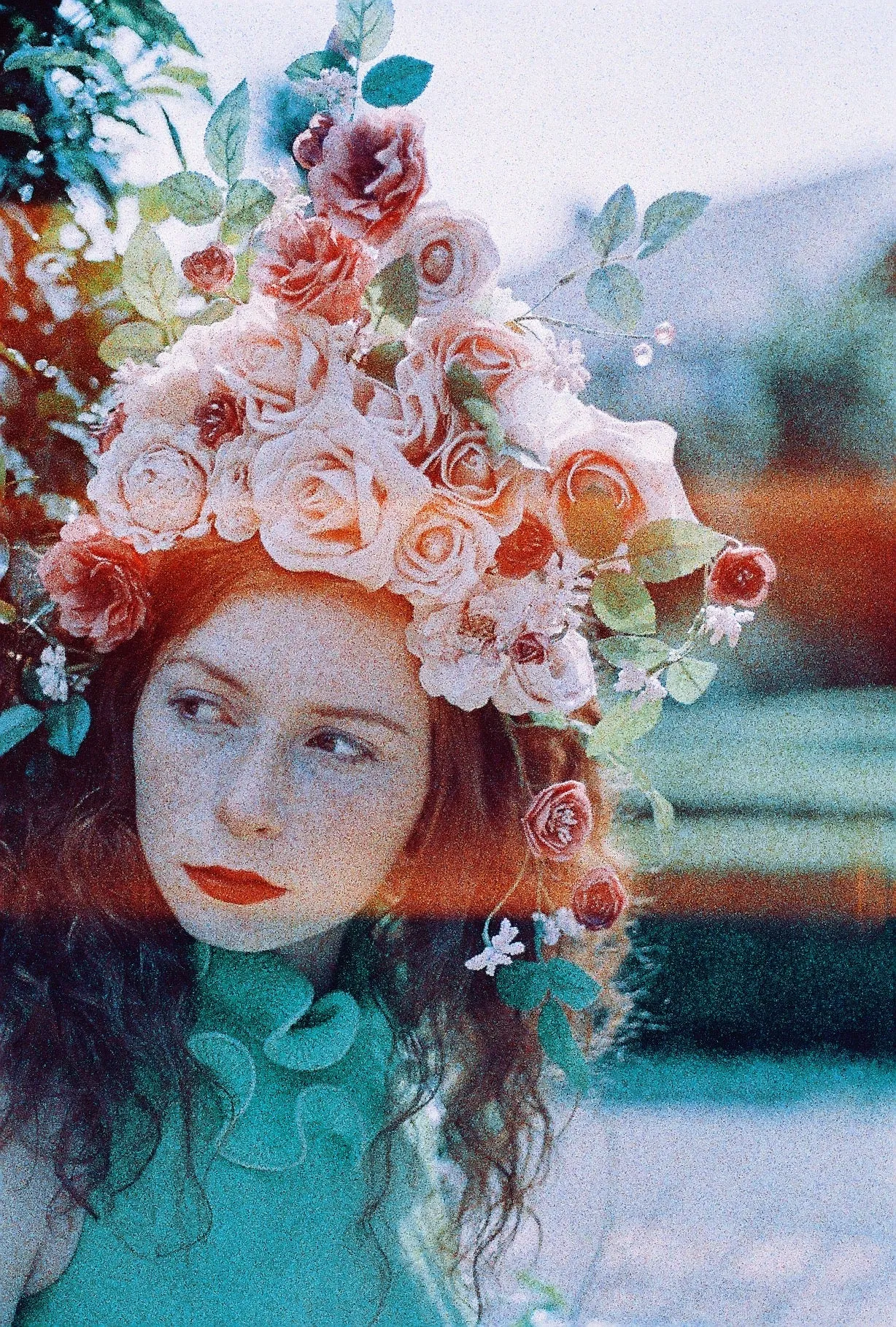 Pastel Floral vintage flowers pink pearl  headdress