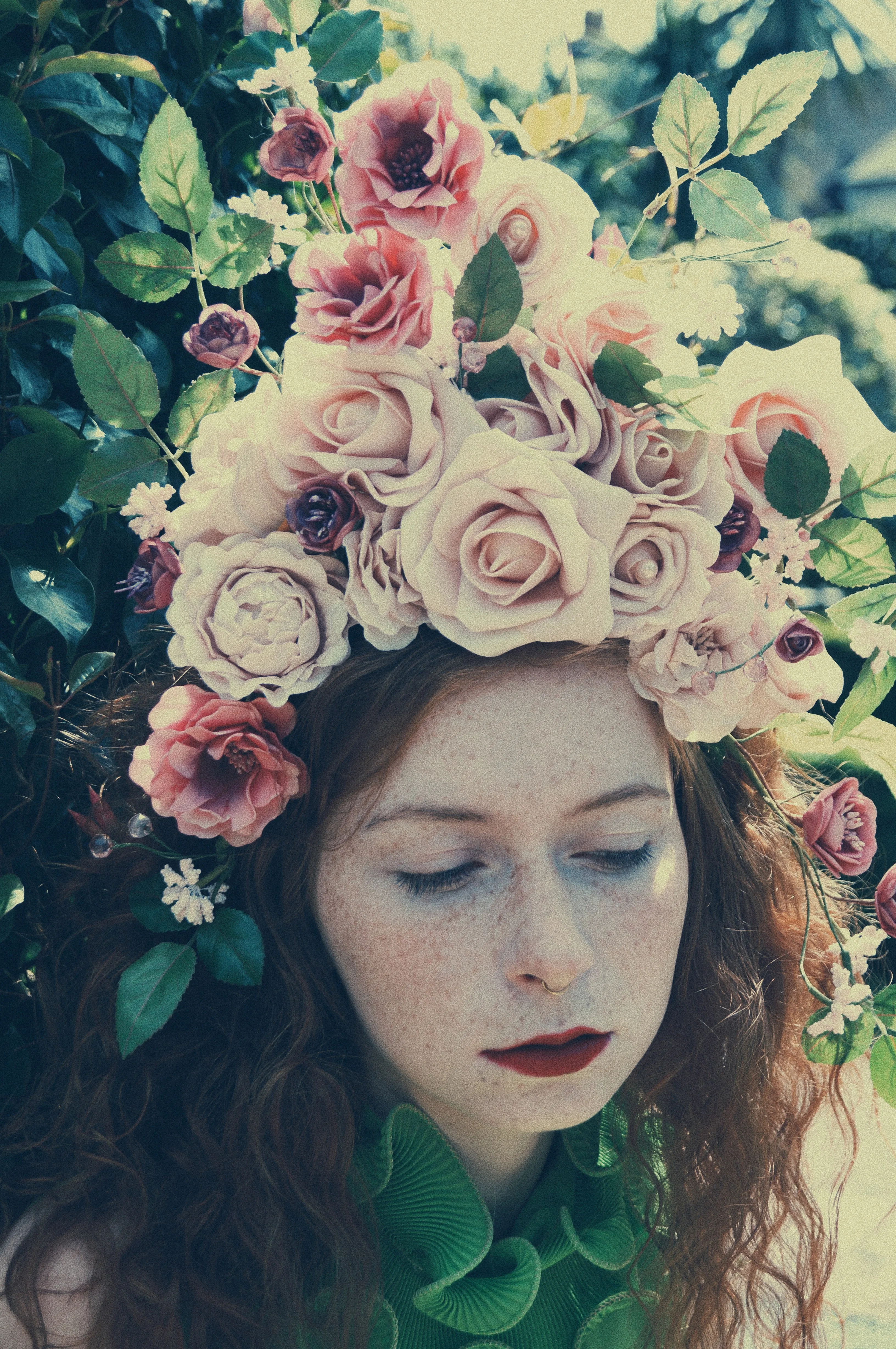 Pastel Floral vintage flowers pink pearl  headdress