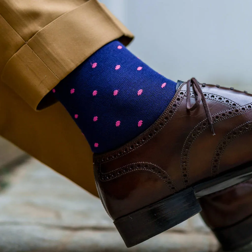 Pink Dots on Navy Cotton Over the Calf Dress Socks