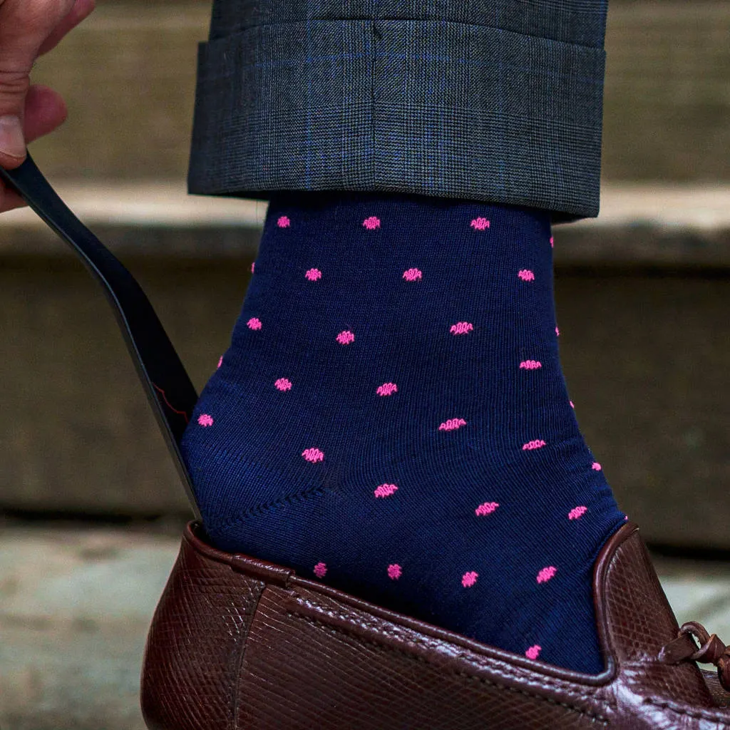 Pink Dots on Navy Cotton Over the Calf Dress Socks